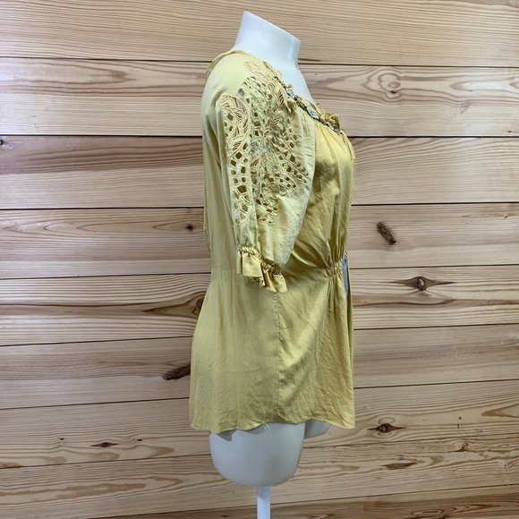 Sains Anthropologie Shirt XS Oversized Boho Peasant Lucerne Lace Beading B8 - Picture 5 of 10